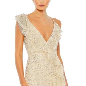 Mac Duggal 10931 Embellished Ruffled Faux Wrap Sleeveless Gown Size 2 Nude